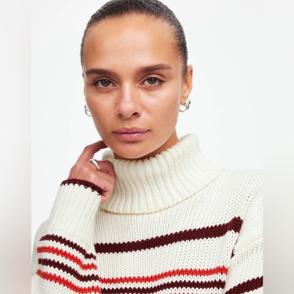 NWT Madewell Ribbed Chunky Turtleneck Sweater in Cabernet Stripe, Sizes S & XL - Picture 5 of 14